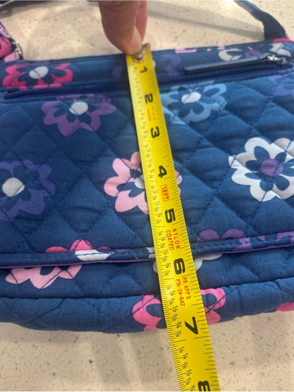 Vera Bradley Quilted Floral Crossbody Bag and Pouch in Navy “”Ellie Flowers”